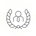 Symbol mit einer Person in einem Anzug, umgeben von einem Lorbeerkranz, dargestellt in einer Kreisform.