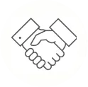 Symbol mit zwei sich die Hand gebenden Personen, dargestellt in einer Kreisform.